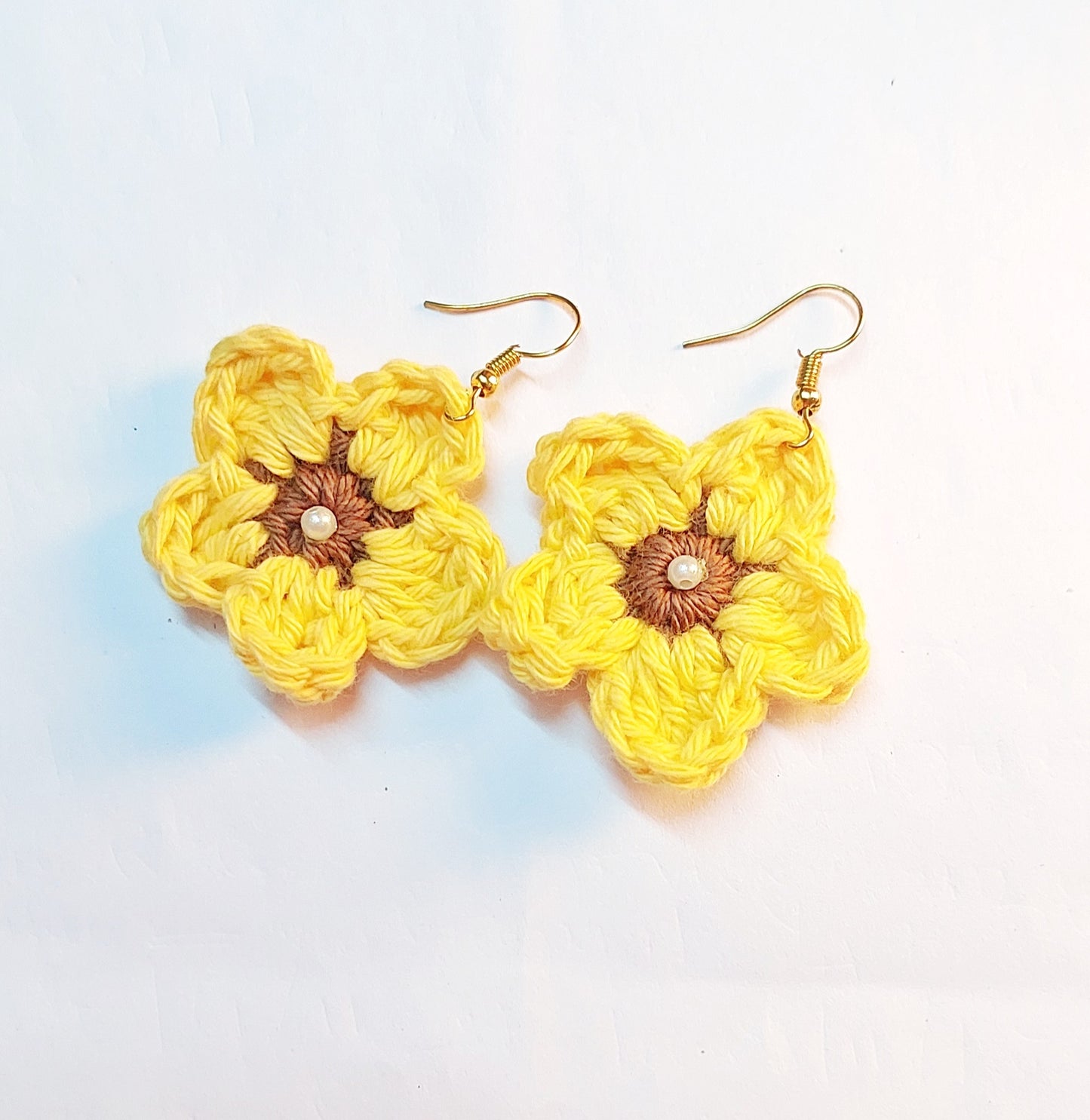 Handmade Crochet Sunflower Dangle Earrings for women and girls