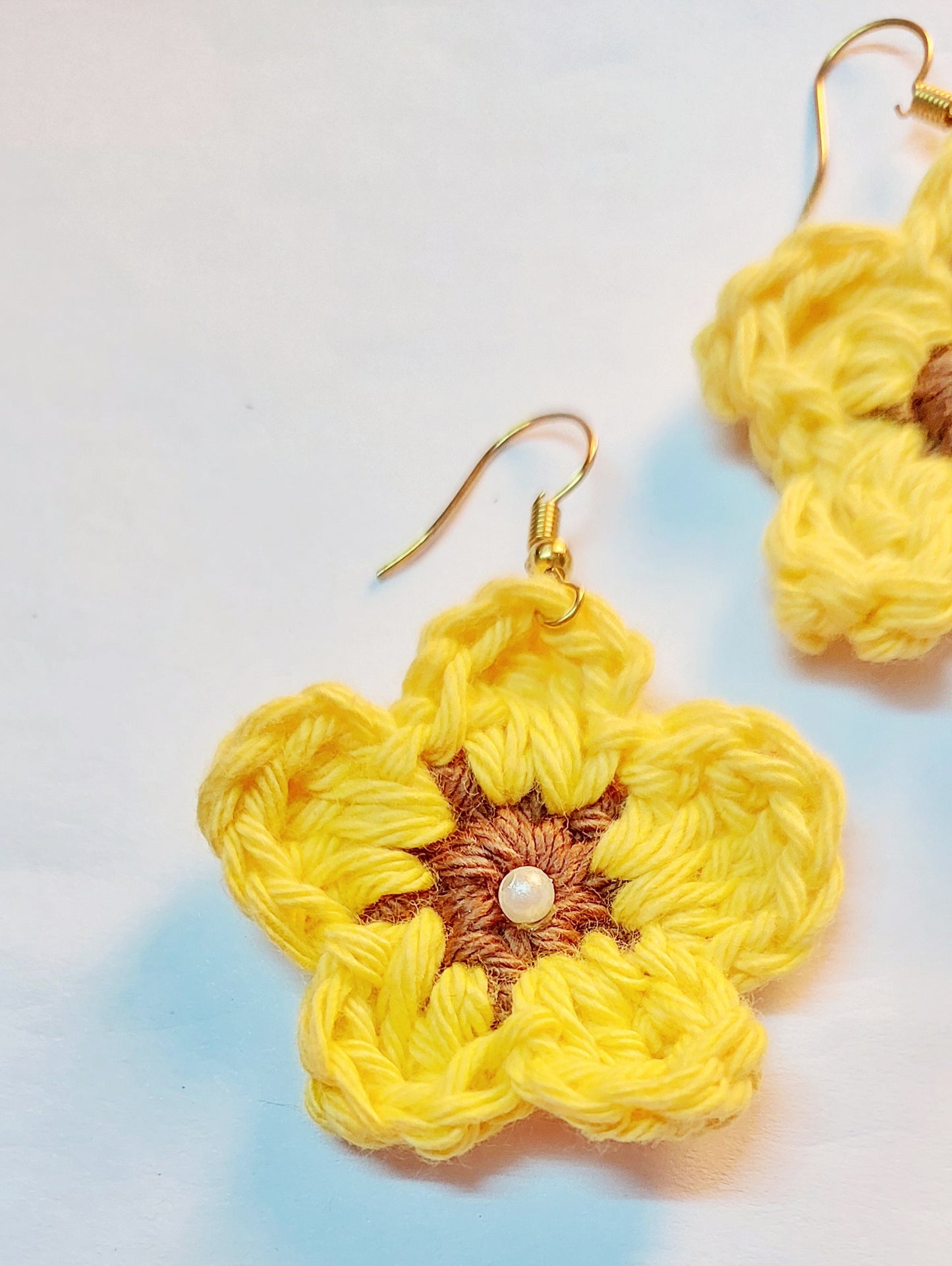 Handmade Crochet Sunflower Dangle Earrings for women and girls