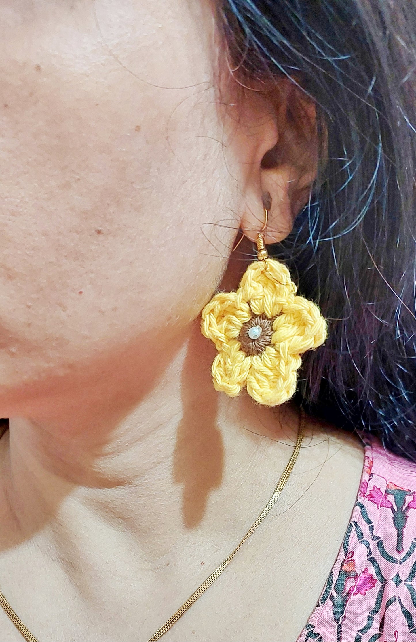 Handmade Crochet Sunflower Dangle Earrings for women and girls