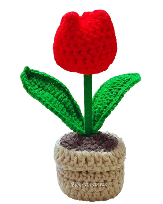 Red Tulip Flower Pot – Crochet Masterpiece