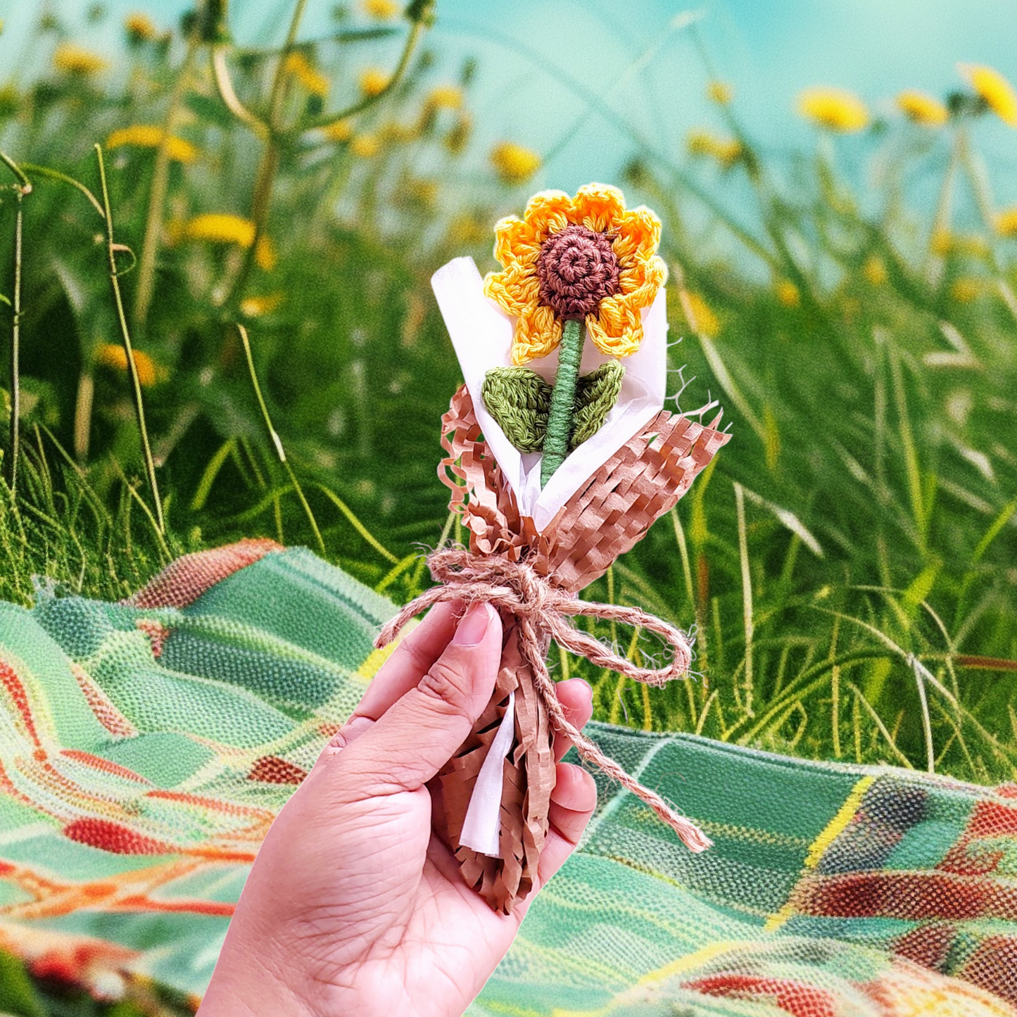 Mini Crochet Sunflower Flower Bouquet